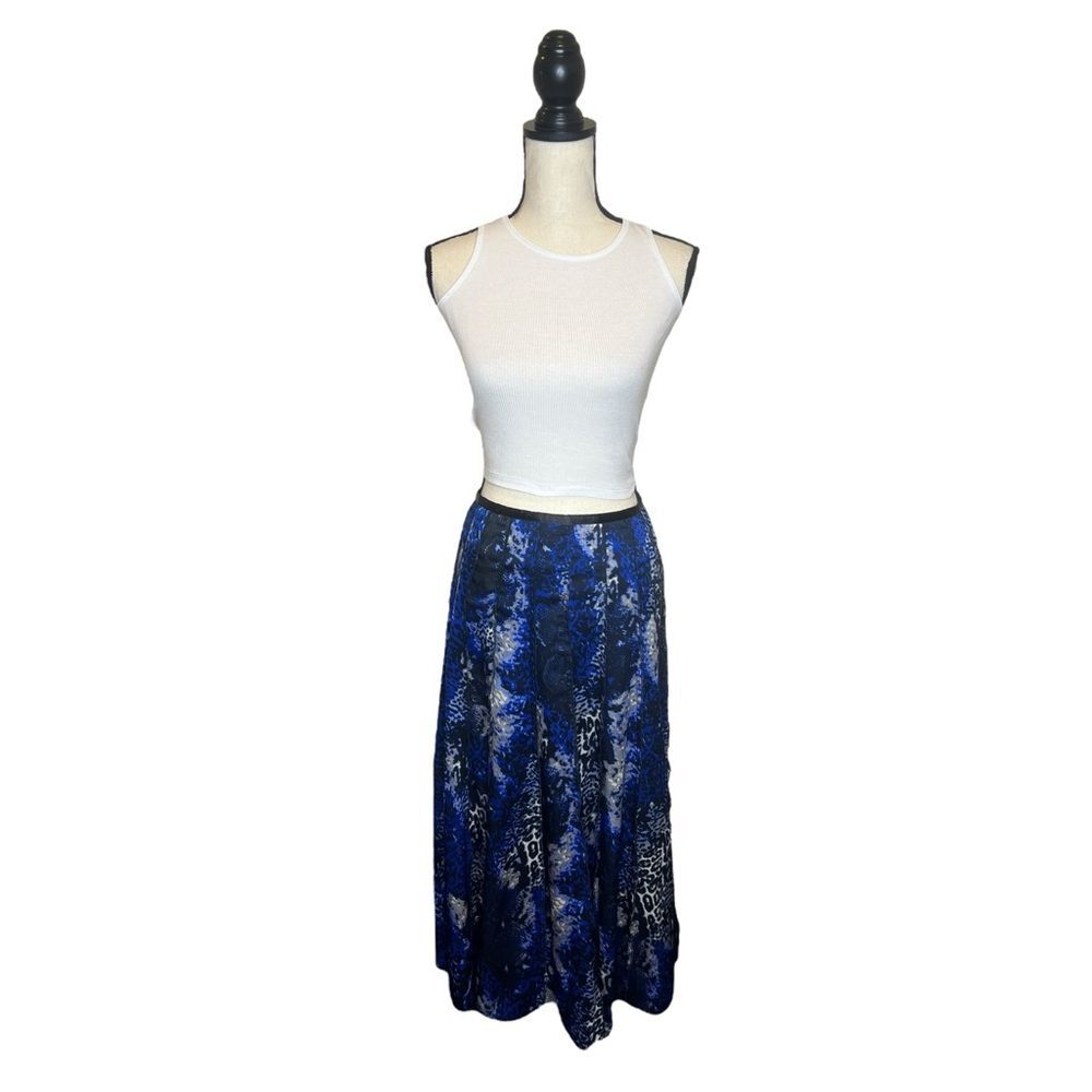 Sharon Young Maximalist Blue & Black Animal Print Maxi Skirt Size 12